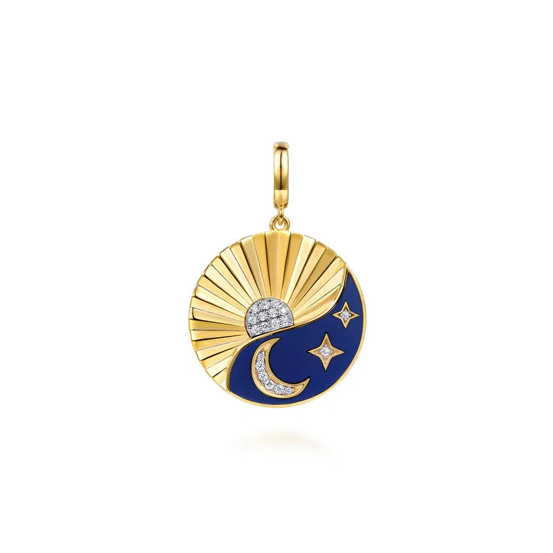 14K Two-Tone Diamond & D/C Medallion with Chrome Blue Enamel by Gabriel NY Main image