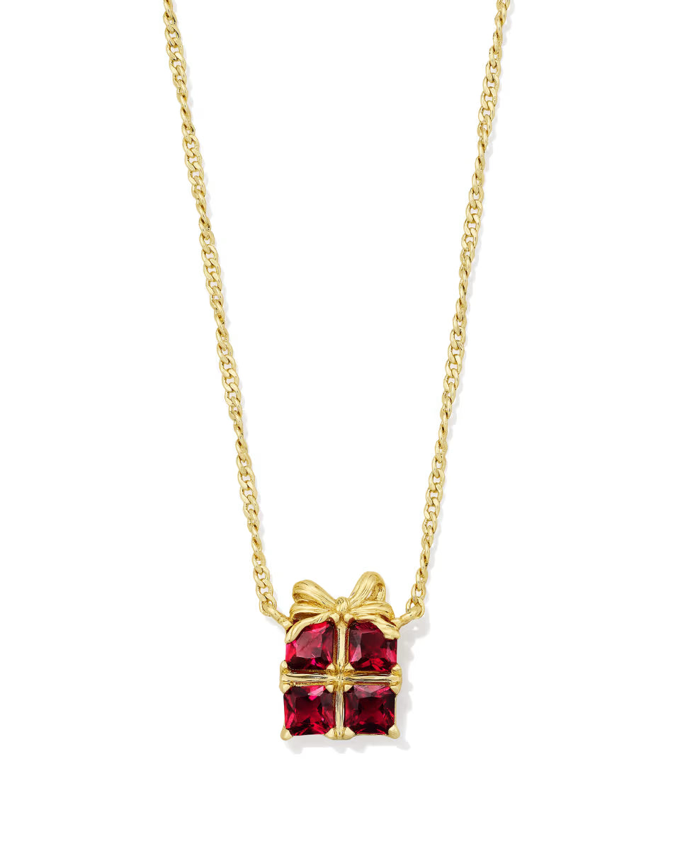 Gold Plated Present Short Pendant Necklace in Red Crystal by Kendra Scott Main image