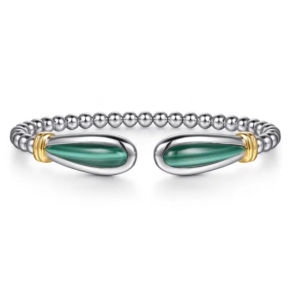 SS/14K YG Bujukan Open Bangle with Malachite by Gabriel NY