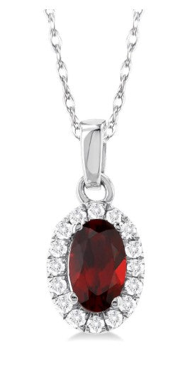 10K WG 5x3 Oval Garnet & .07cttw Dia Halo Pendant