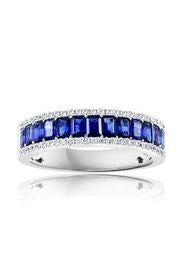 14K WG Emerald Cut Sapphire & Diamond Border Band by David Kord