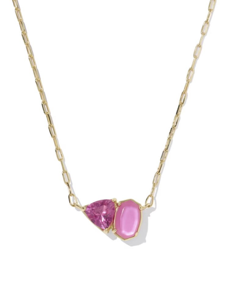 Gold Plated October Tatum Short Pendant Necklace in Azalea Pink Mix by Kendra Scott Main image