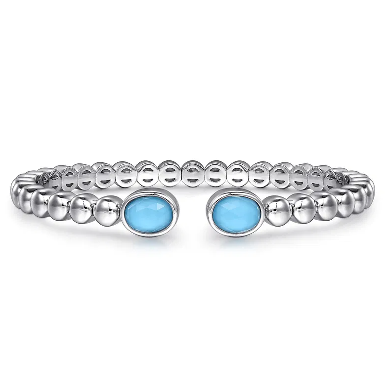 Sterling Silver Bujukan Rock Crystal & Turquoise Cuff by Gabriel NY