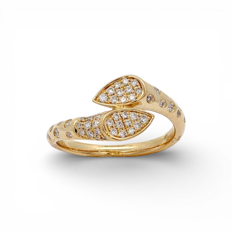 14K YG Pave Pear Shape & Gypsy Set Bypass Style Ring