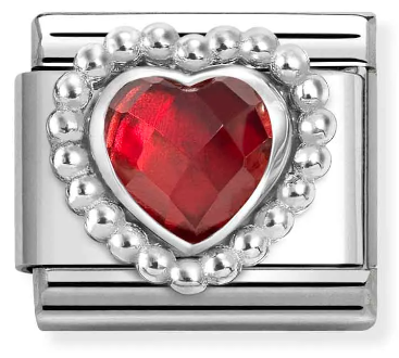 Stainless Steel & Sterling Silver Red CZ Dotted Heart Charm Main image