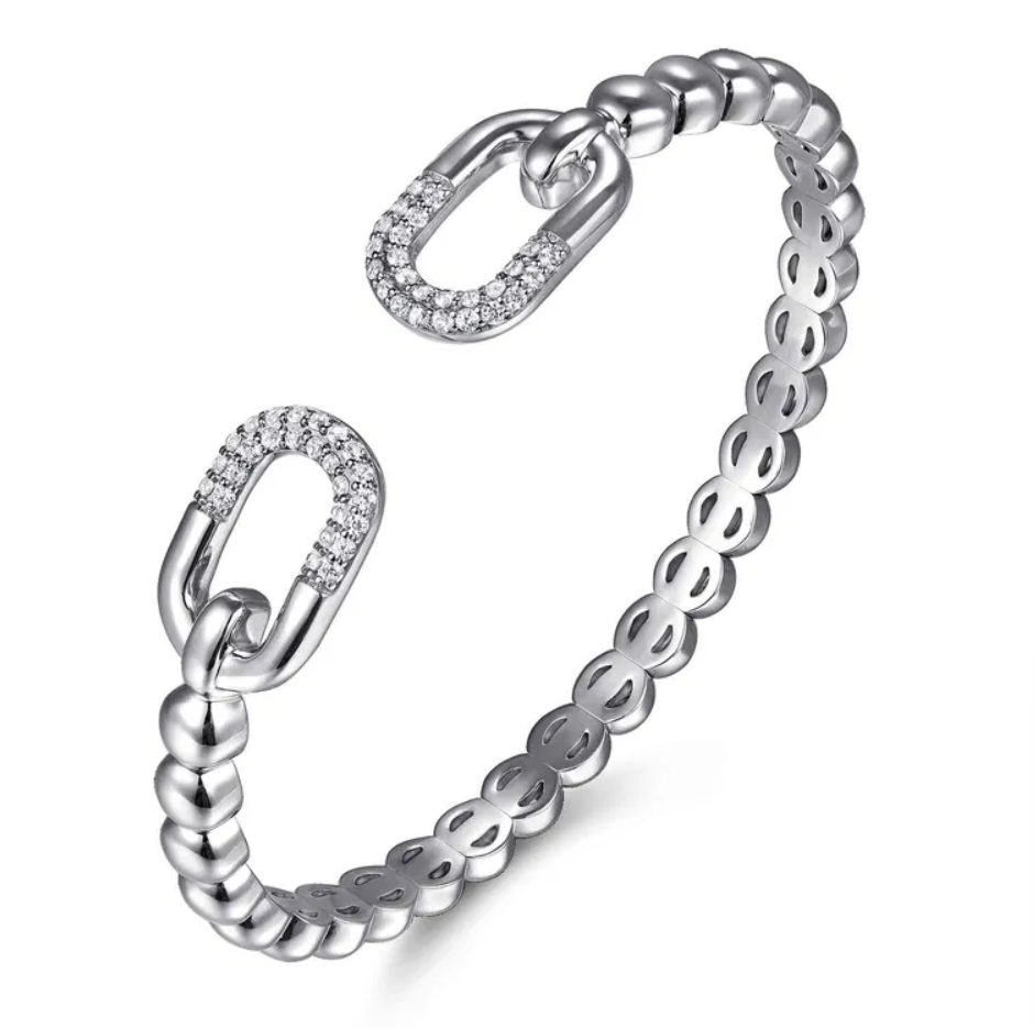 Sterling Silver Bujukan White Sapphire Open Bangle Bracelet by Gabriel NY