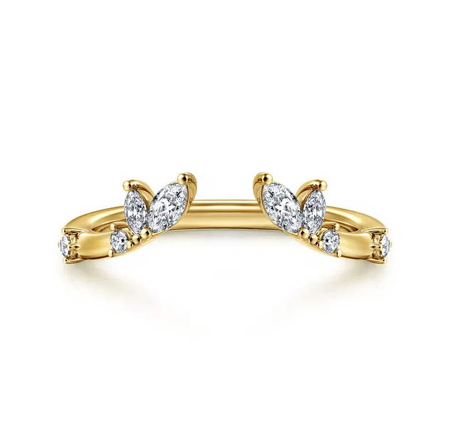 14K Yellow Gold Marquise & Round Diamond Curved Open Wedding Band by Gabriel NY
