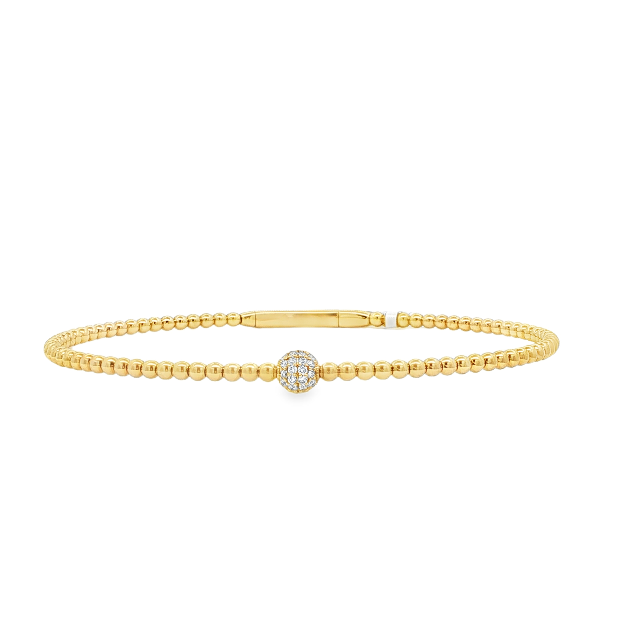 14K YG Beaded Flexi-Bangle with Pave Diamond Circle Center Main image