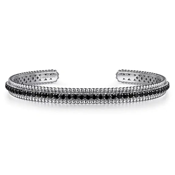 Sterling Silver Black Spinel Bujukan Bead Cuff Bracelet by Gabriel NY