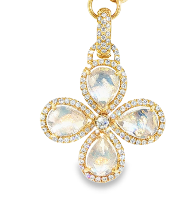 18K Yellow Gold Moonstone & Diamond Clover Pendant by Erica Courtney Main image