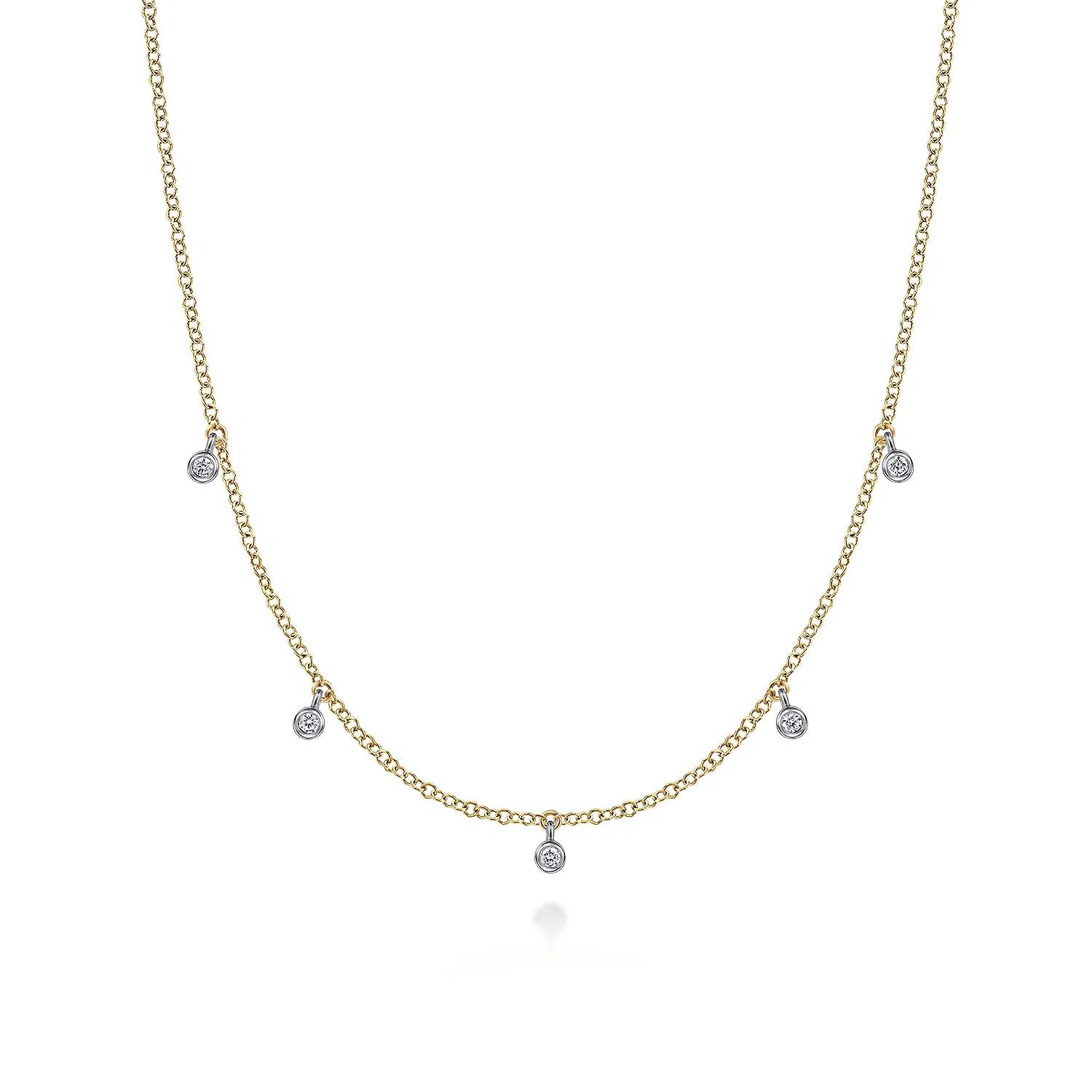 14K Two-Tone Diamond Stations Droplet Necklace by Gabriel NY