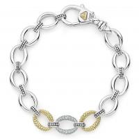 SS/18k Caviar Lux Diamond Single Pave Oval Station Link Bracelet by Lagos Main image