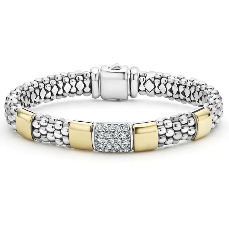 SS/18k High Bar Diamond Pave Field 9mm  Bracelet by Lagos Main image