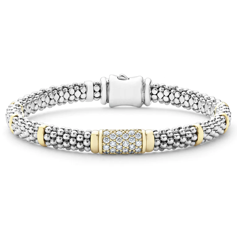 SS/18k Signature Caviar Diamond W/ Gold Stations 6mm RP Bracelet by Lagos Main image