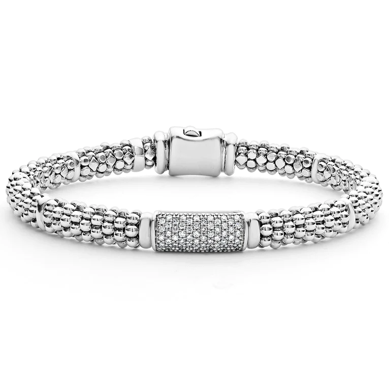 SS Signature Caviar 0.27cttw Diamond 15mm Pave Station 6mm Rp Bracelet Sz 7 by Lagos Main image