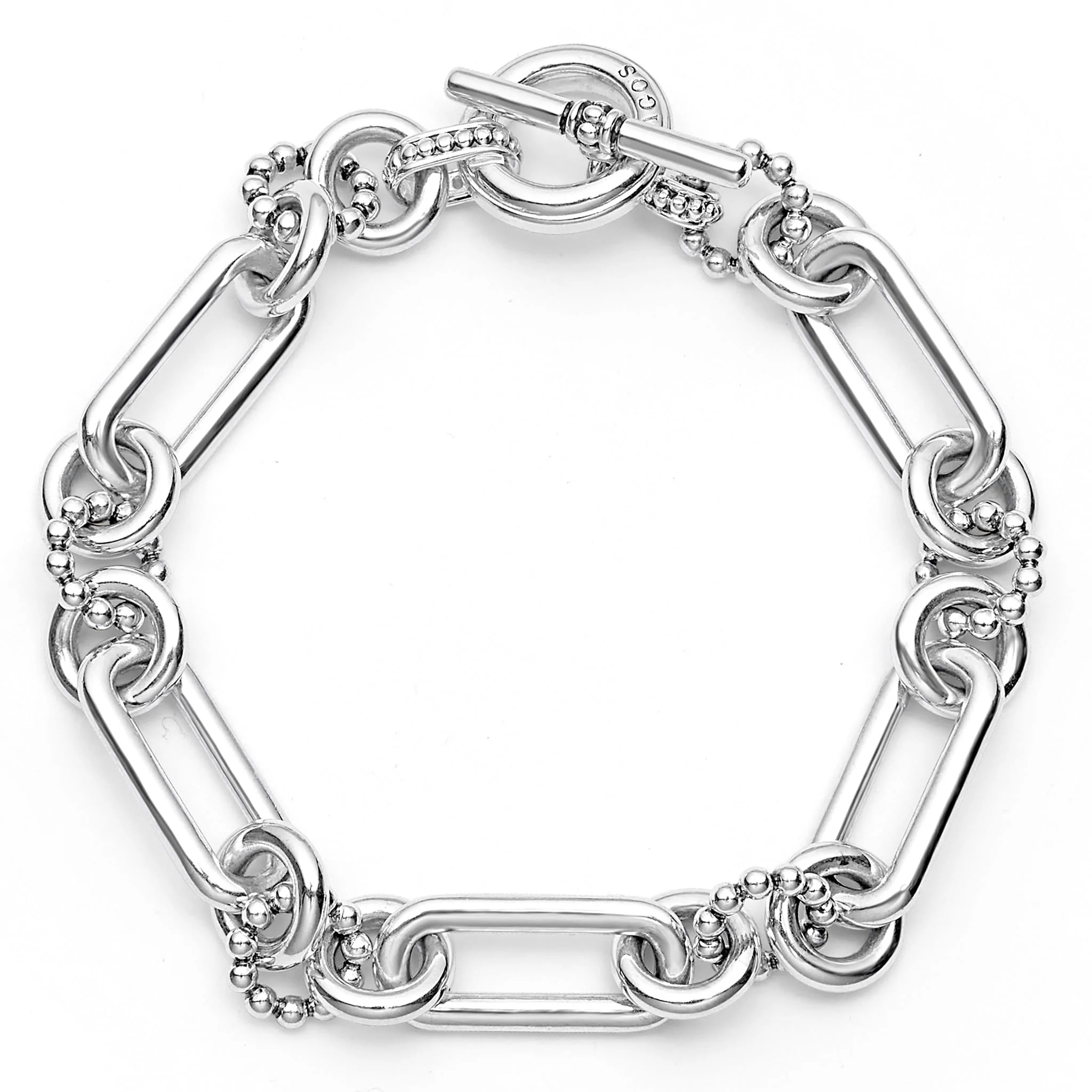 Sterling Silver Signature Caviar Fluted Link Toggle Bracelet by Lagos