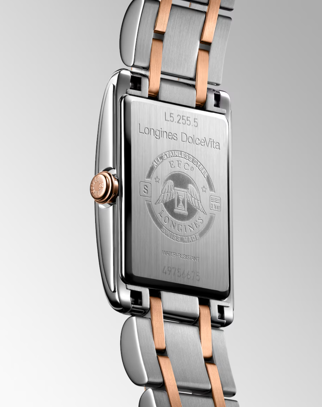 Longines DolceVita Stainless Steel & 18K Rose Gold Silver Flinqué 20mm Rectangular Ladies Watch Secondary image