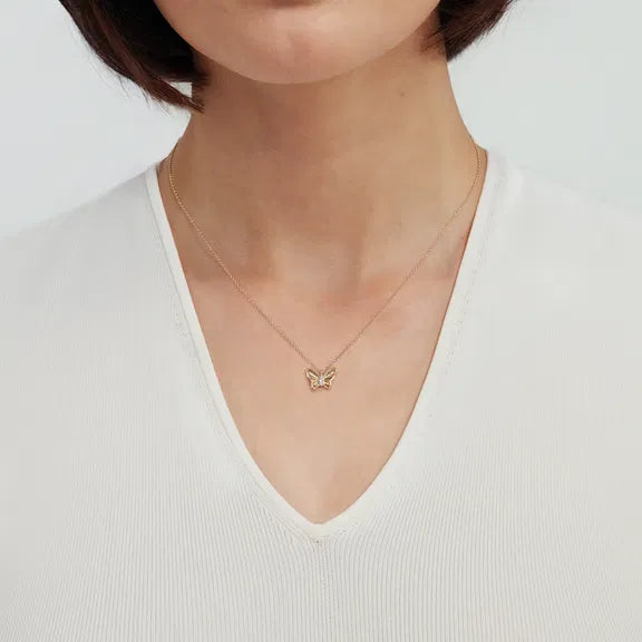 14K YG Butterfly Necklace with D/C Finish & Graduating Diamonds by Gabriel NY