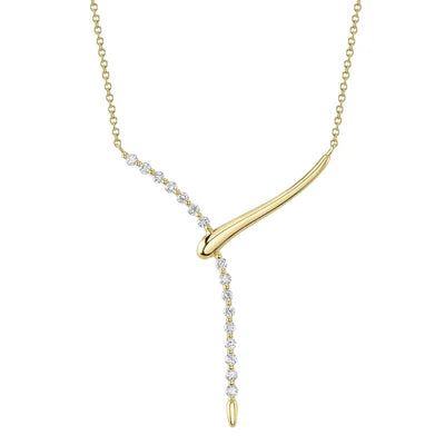 14K YG 1/3cttw Diamond Shared Prong & Polished Gold Lariat Style Pendant