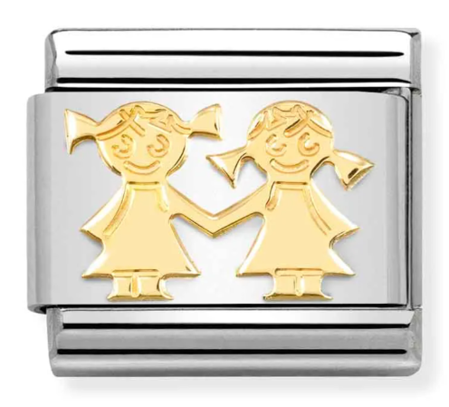 Stainless Steel & 18K Yellow Gold Sisters Charm