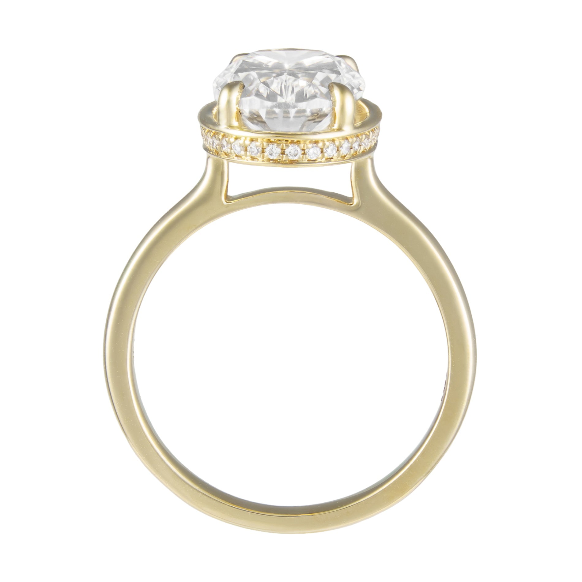 14K Yellow Gold Oval Prong Bezel Set Diamond Hidden Halo Semi-Mount