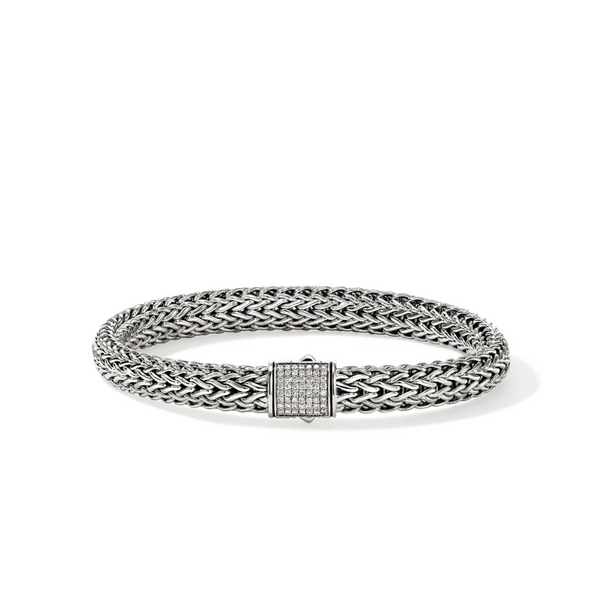 Sterling Silver Icon 7.5mm Bracelet with Diamond Clasp by John Hardy