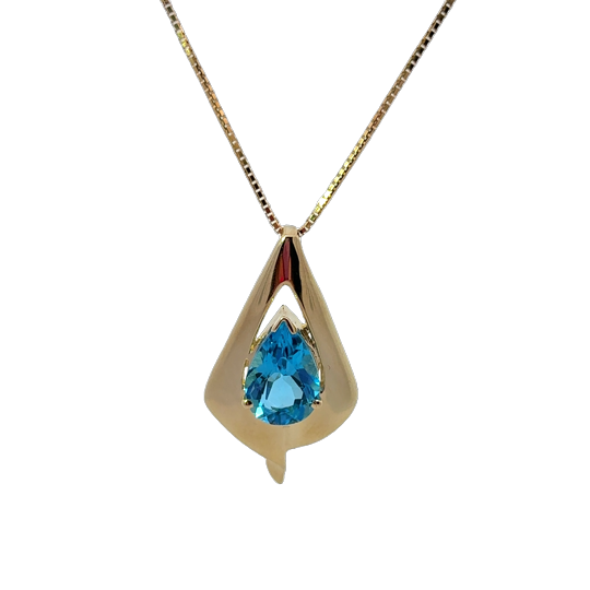 14K YG 3.7ct Pear Shaped Blue Topaz Pendant *Estate Item, Sold As Is, Final Sale*