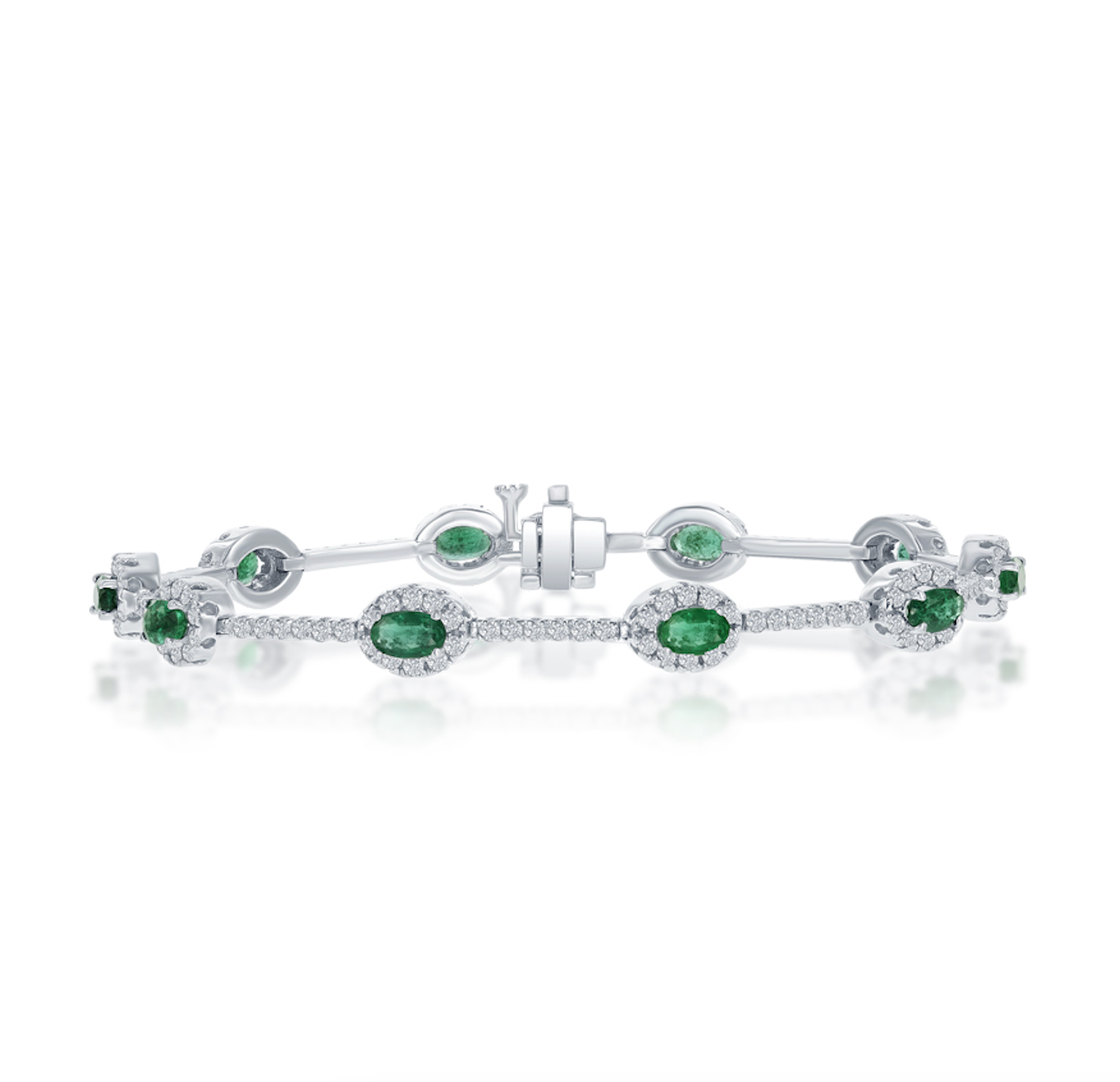 14K WG Emerald Oval & Diamond Halo Station Tennis Bracelet Main image