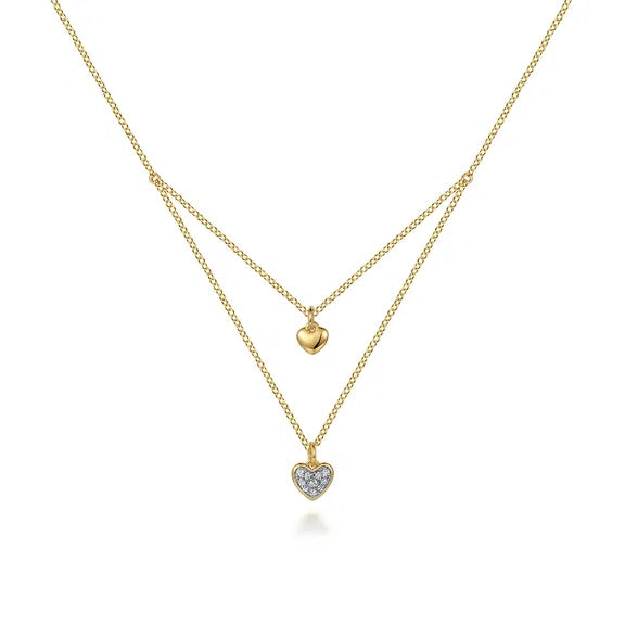 14K YG Layered Diamond Double Heart Pendant Necklace by Gabriel NY Main image