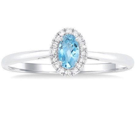 10K WG 5x3mm Oval Aquamarine & 0.07cttw Dia Halo Fashion Ring Main image