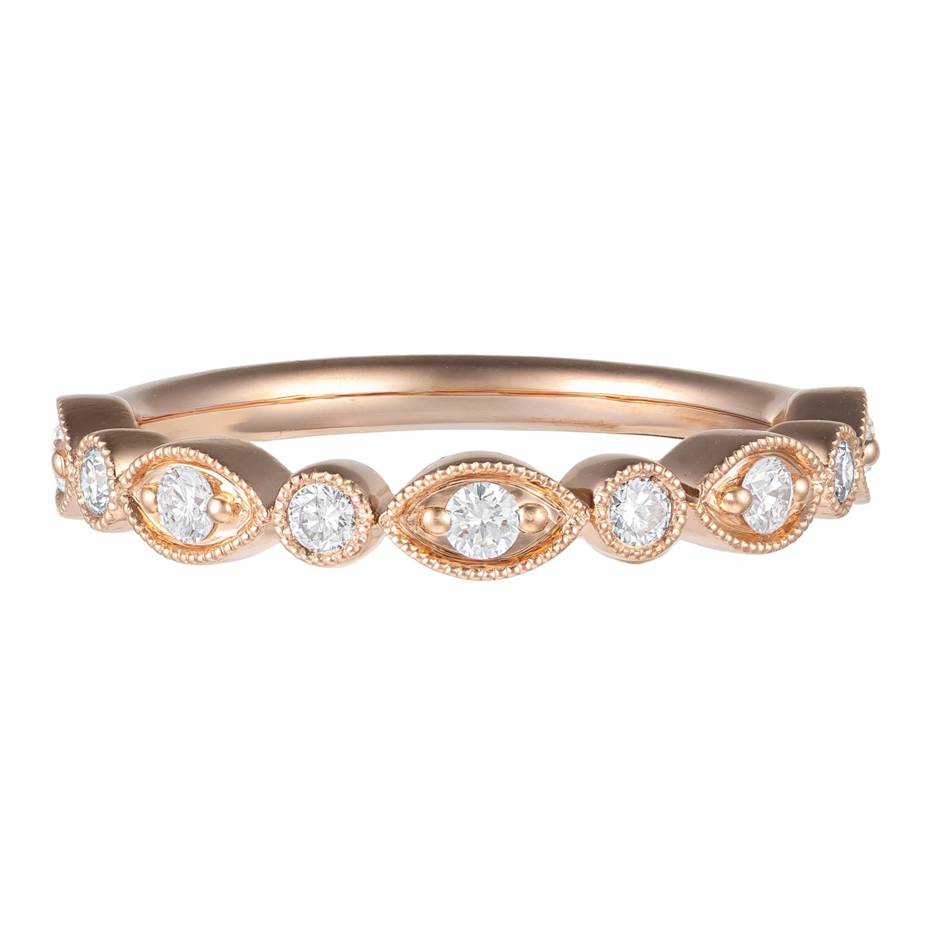 14K Rose Gold 1/4cttw Diamond Alternating Round &  Marquise Shape Band Main image
