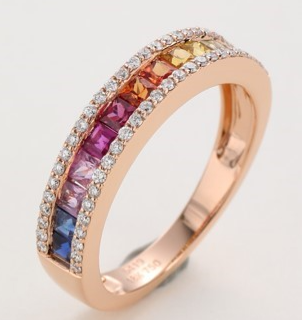14K Rose Gold Rainbow Sapphire & Diamond Band Main image