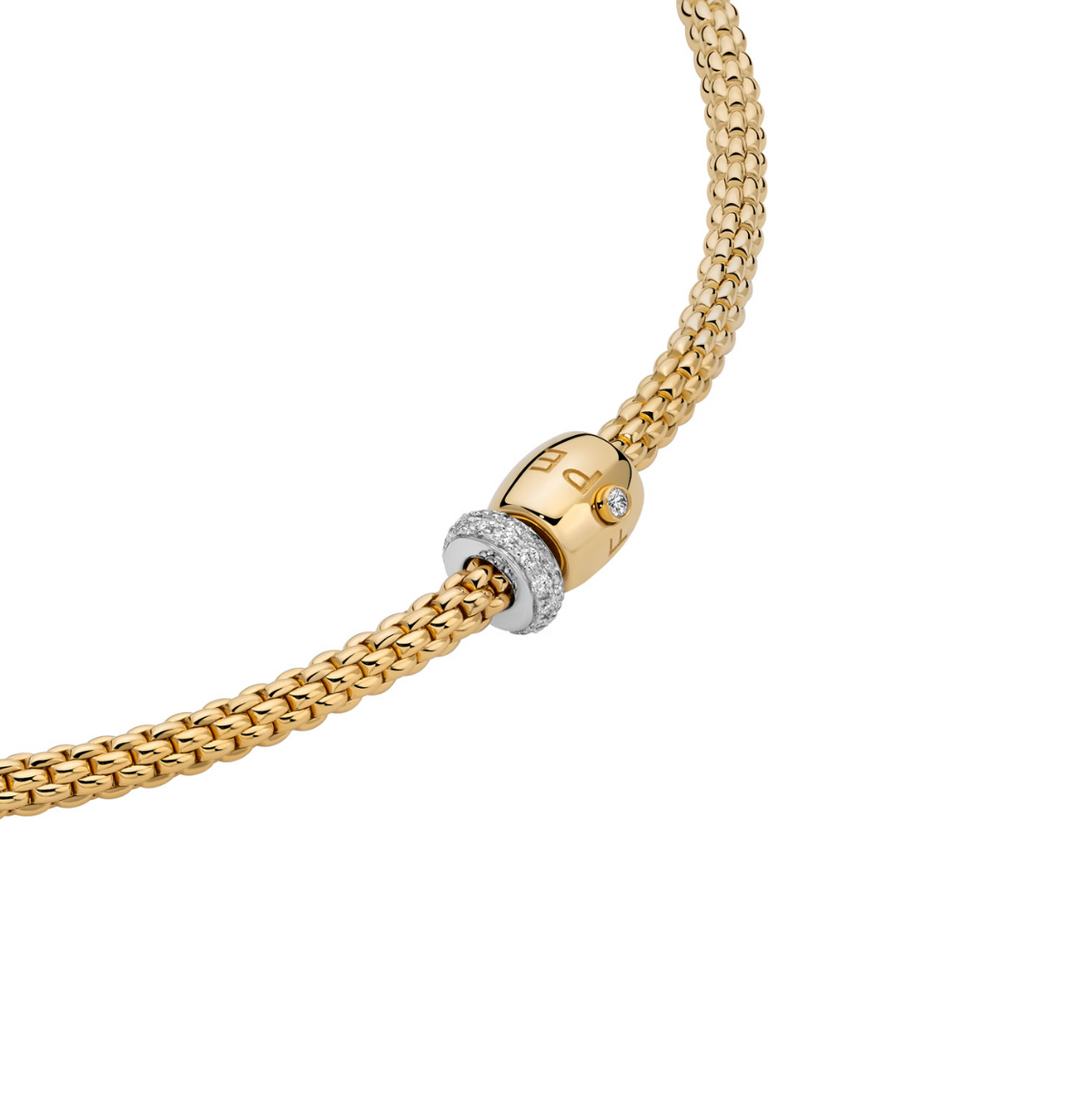 18K Yellow Gold Prima Pave Diamond Rondel Flex'It Necklace by FOPE