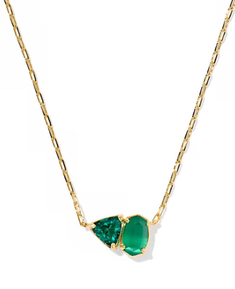 Gold Plated May Tatum Short Pendant Necklace in Dark Green Mix by Kendra Scott Main image
