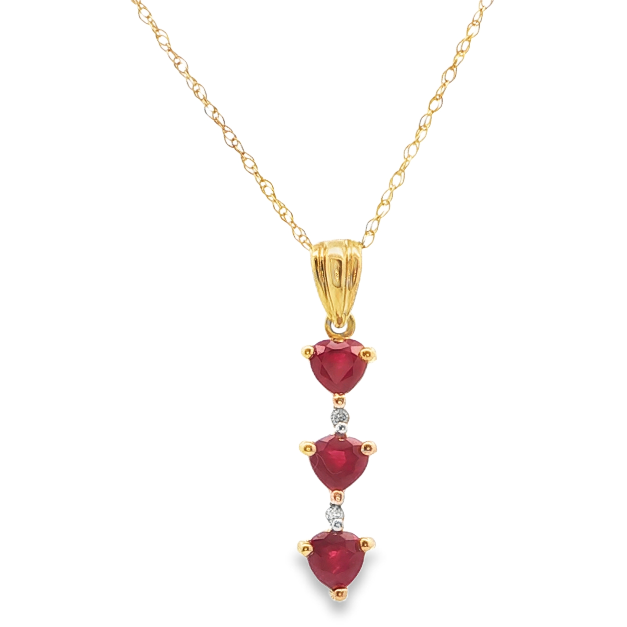 10K YG Triple Ruby & Diamond Drop Pendant Necklace *Estate Item Sold as is, Final Sale*