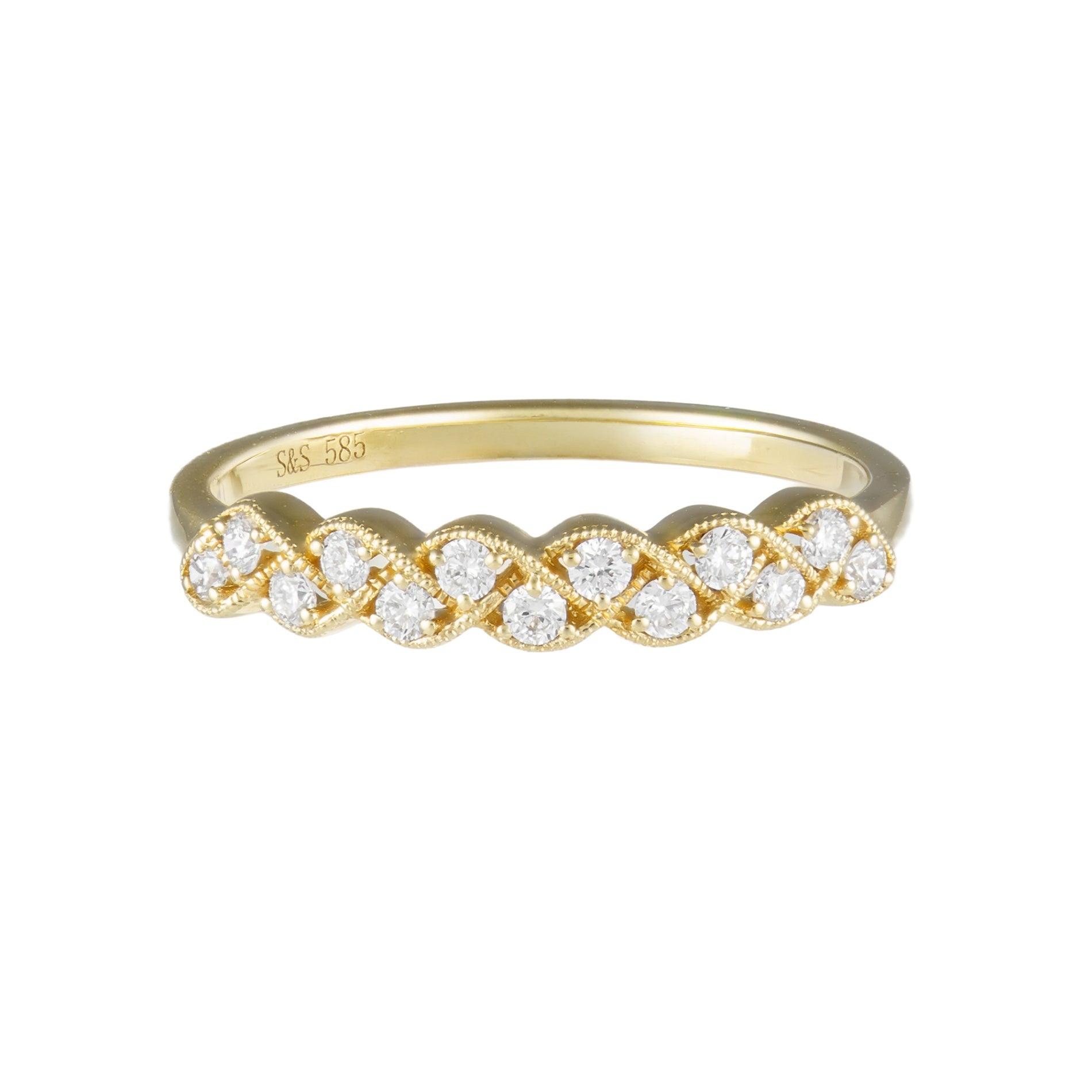 14K Yellow Gold Diamond Woven Milgrain Wedding Band Main image