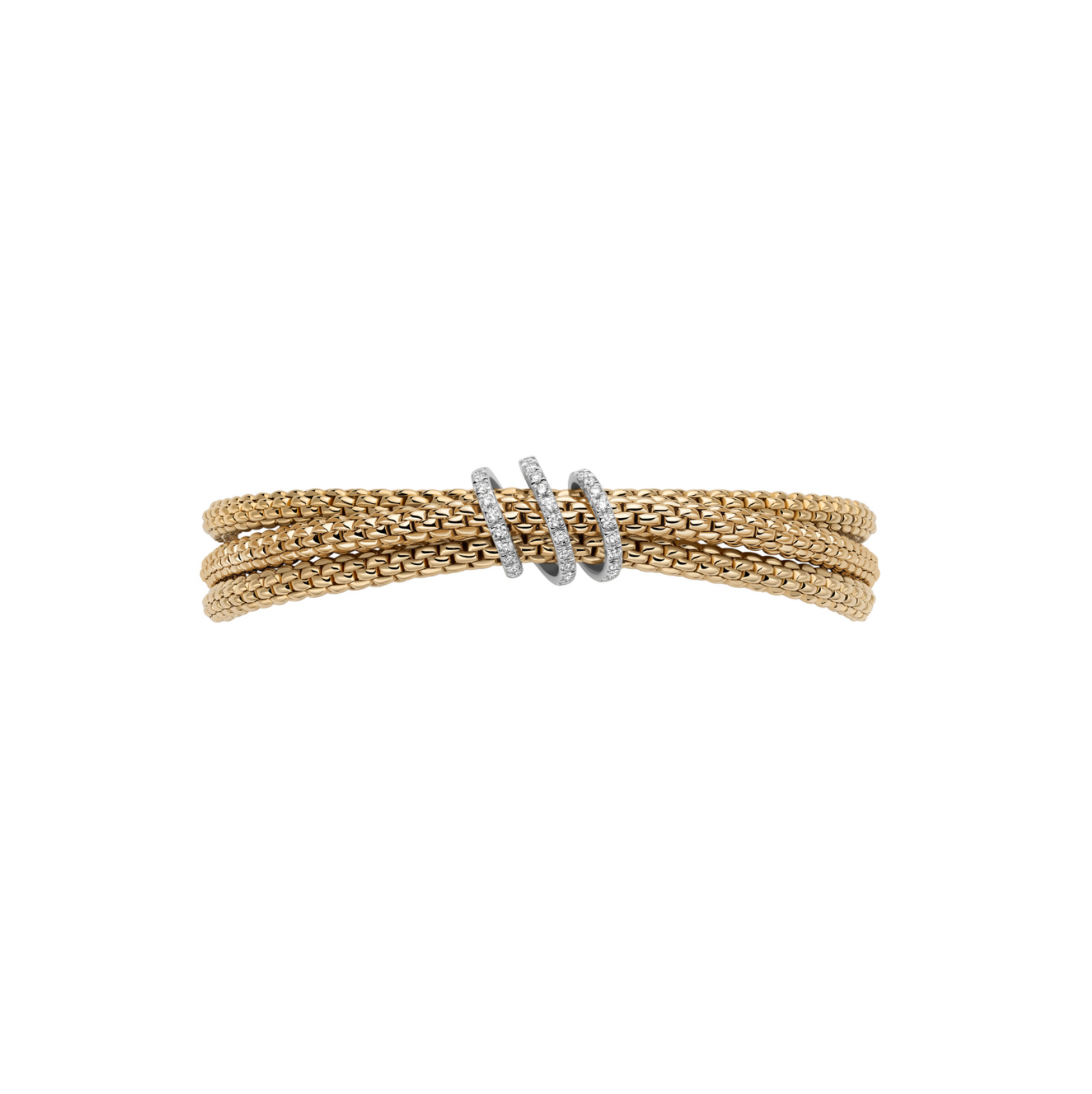 18K Yellow Gold Prima Triple Flex'It Bracelet with Three Diamond Rows by FOPE Main image