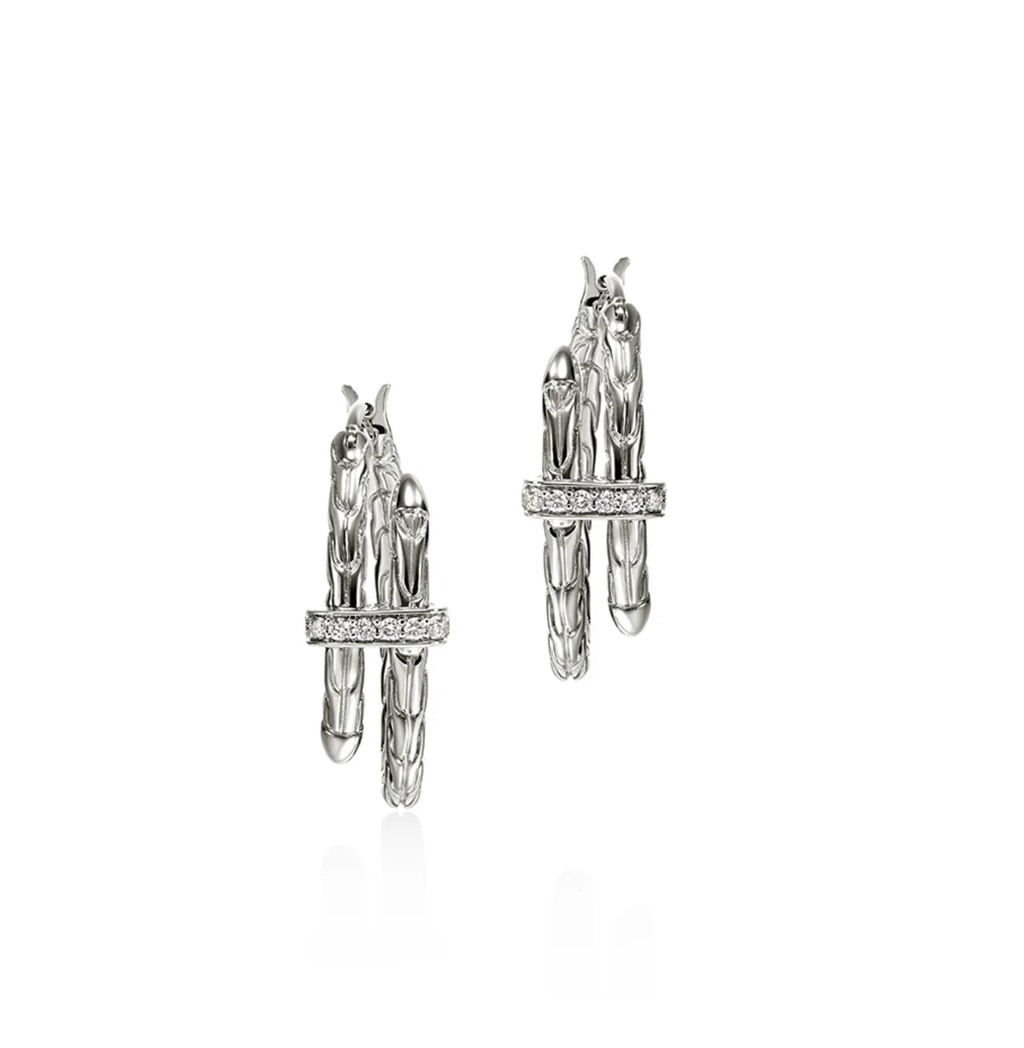 Sterling Silver Spear Diamond Hoop Earrings by John Hardy Main image