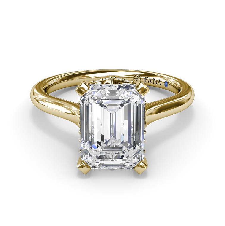 14K Yellow Gold Lab Grown Emerald Cut Diamond Engagement Ring with Hidden Halo by Fana Secondary image