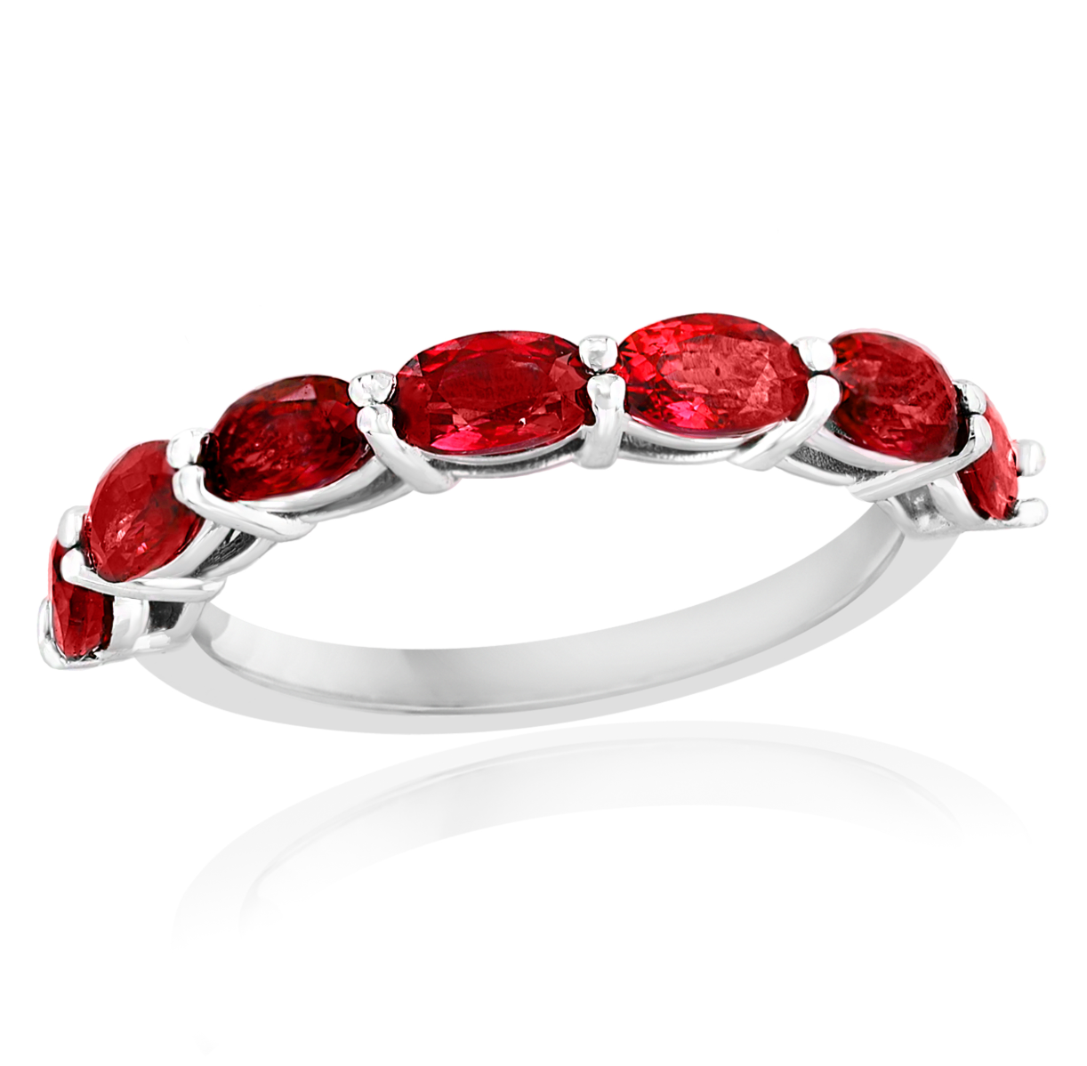 14K White Gold East-West Seven Stone Oval Ruby Band Main image