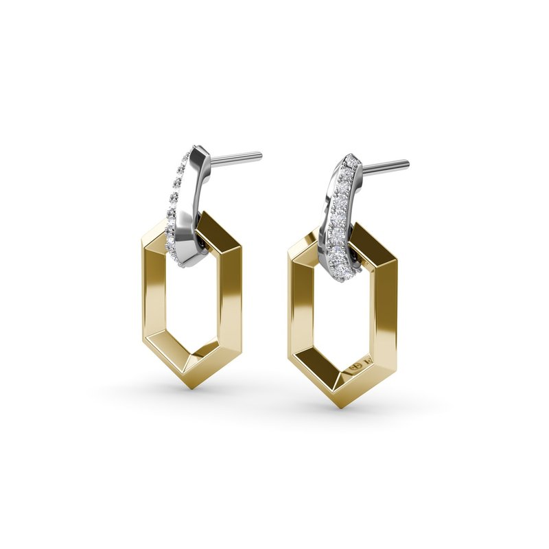 18K Two-Tone Lynq Hexagonal Diamond Drop Earrings by Fana