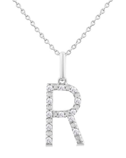 SS 1/10cttw Block Letter R Initial Pendant