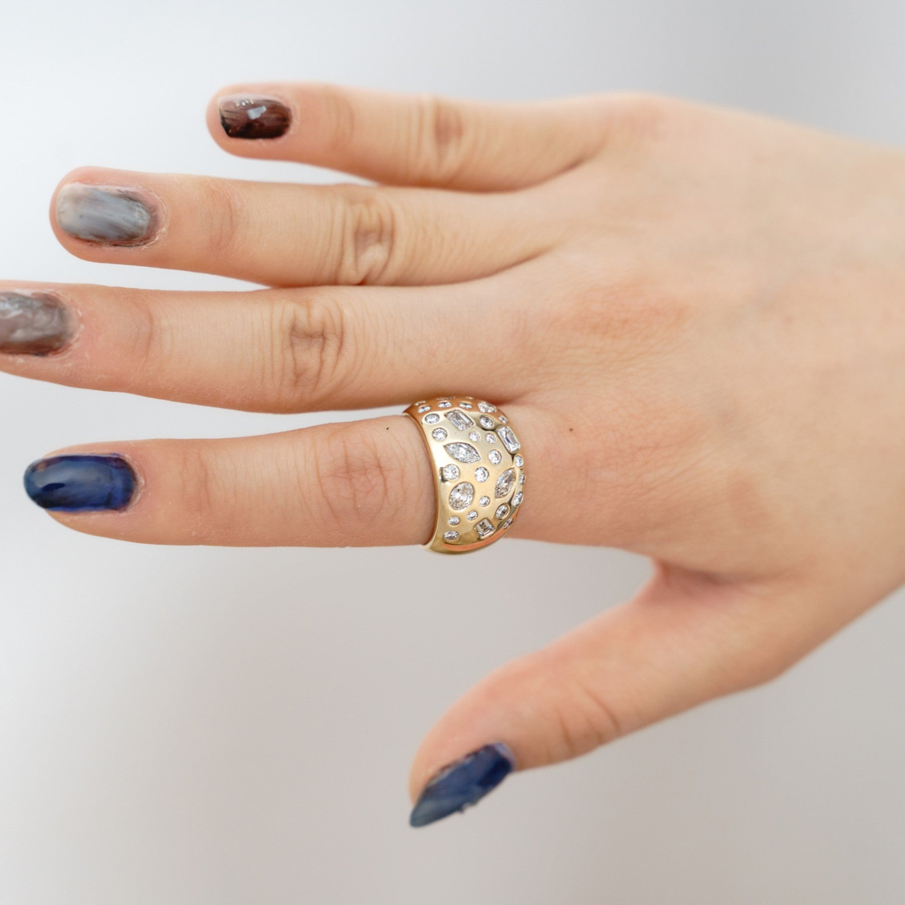 14K YG Diamond Confetti Wide Domed Band