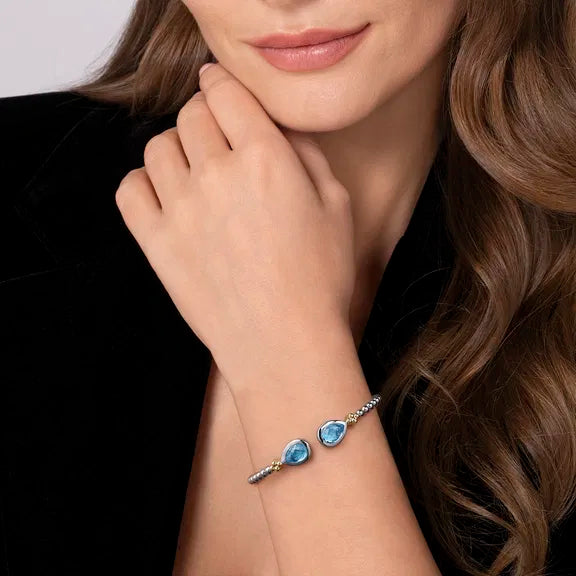 SS/14KYG Bujukan Pear Blue Topaz Bangle by Gabriel NY