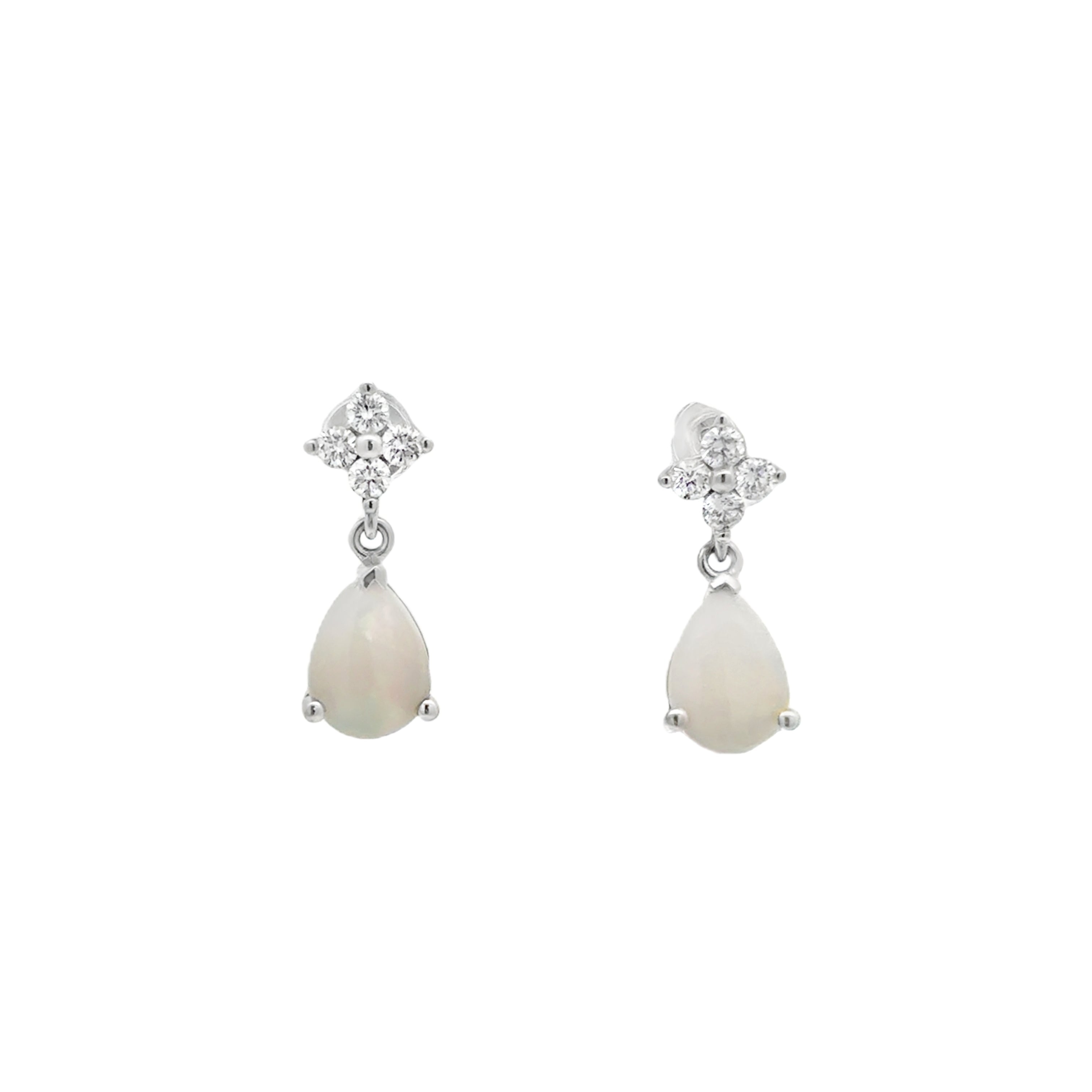 14K WG Pear Shape 8x6 Opal & Diamond Drop Earrings Main image