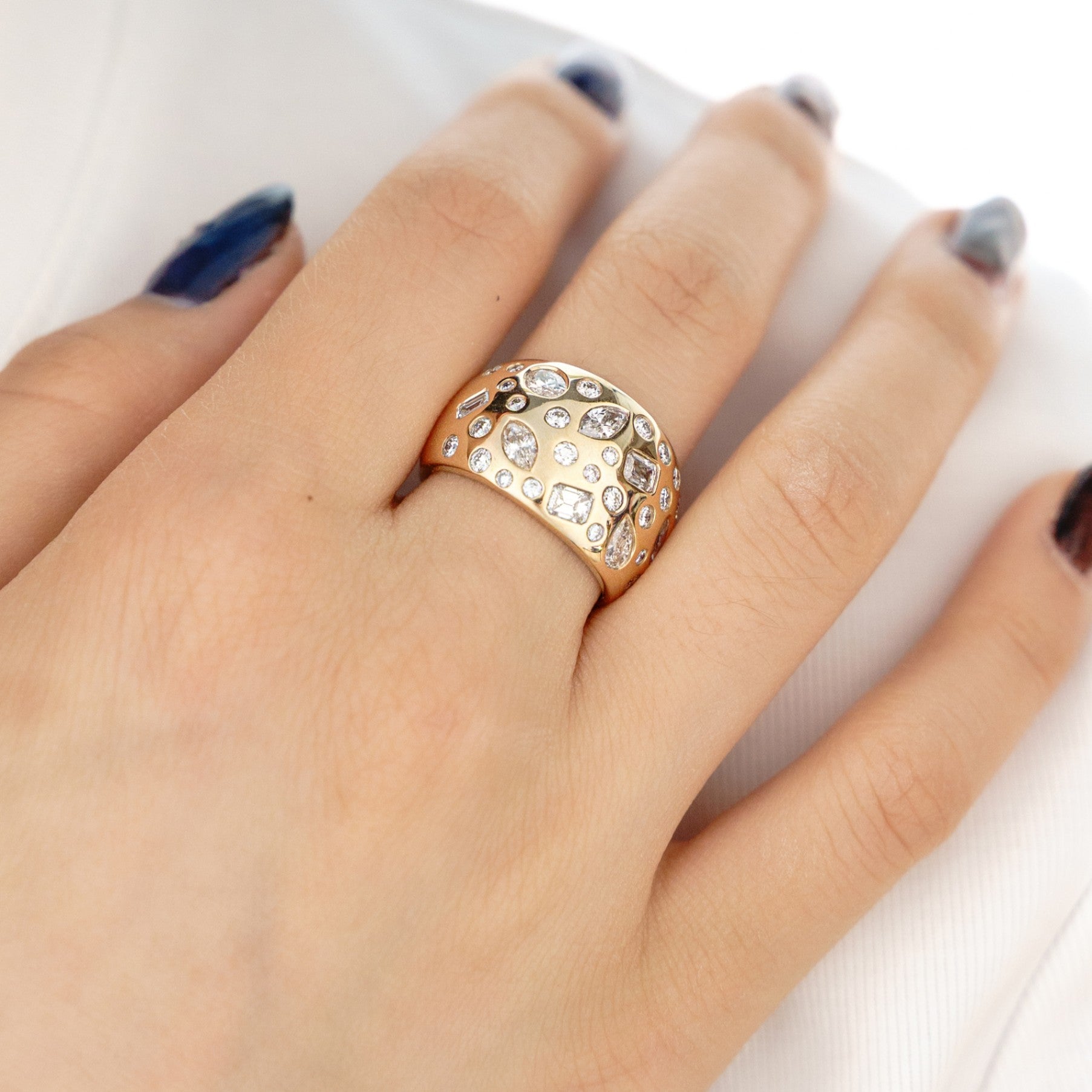 14K YG Diamond Confetti Wide Domed Band