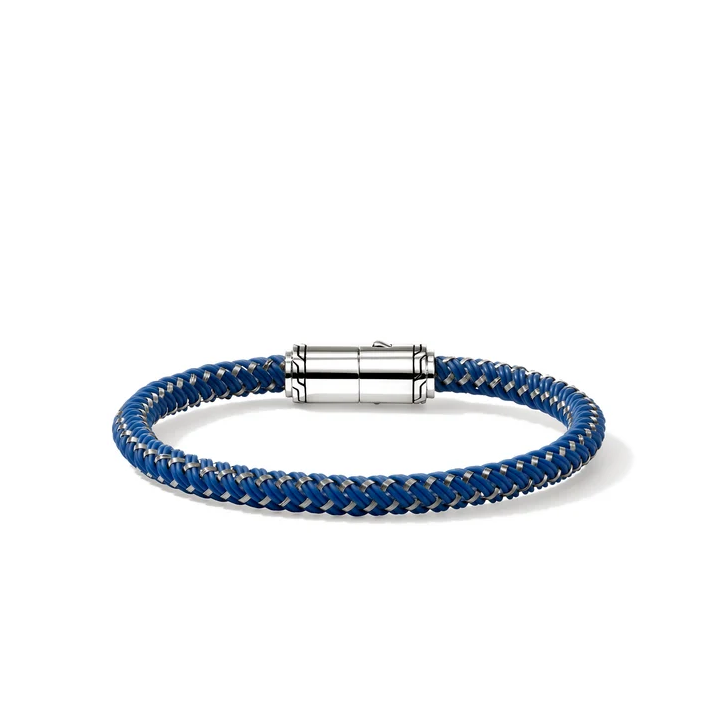 Stainless Steel & Blue Woven Cord Men's Essentials Bracelet with Silver Clasp by John Hardy