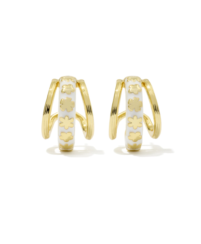 Gold Plated Jane Huggie Earring in White Enamel by Kendra Scott