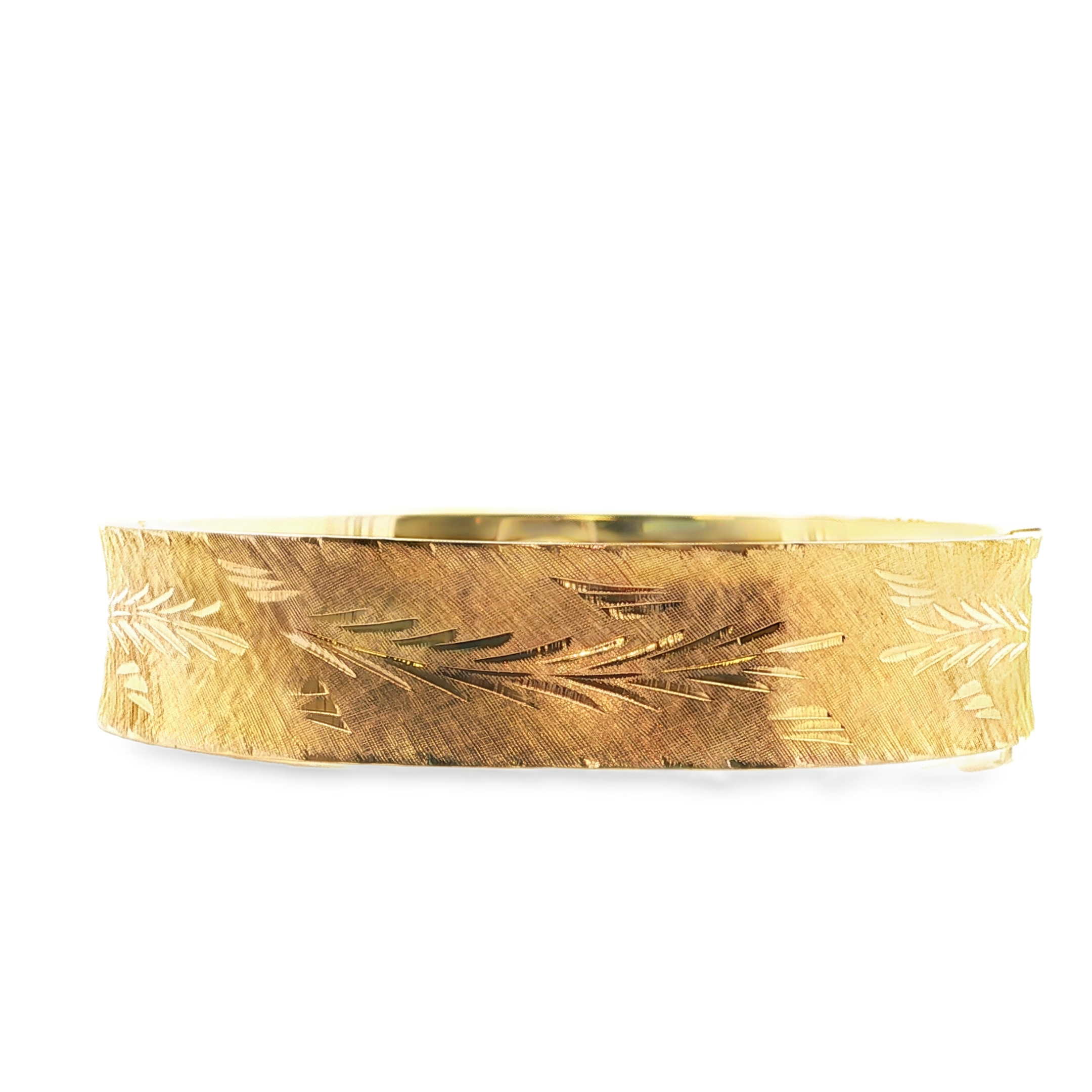 14K YG Engraved Wide Bangle Bracelet with Branch Pattern *Estate Item Sold as is, Final Sale*