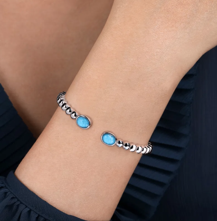 Sterling Silver Bujukan Rock Crystal & Turquoise Cuff by Gabriel NY